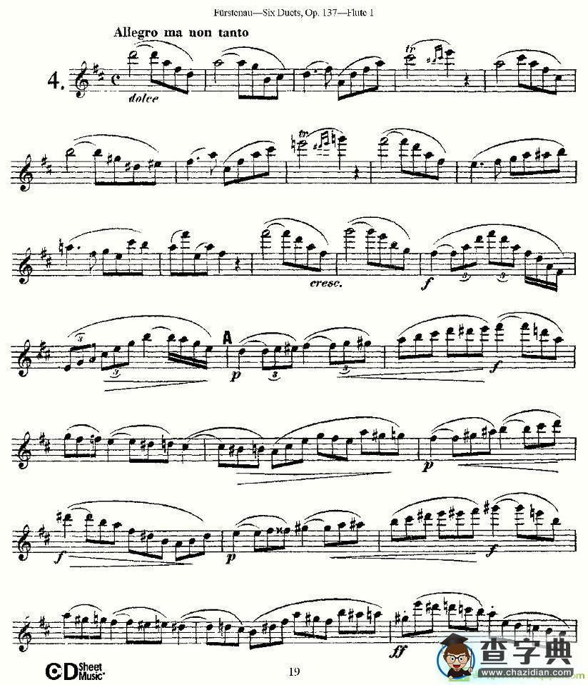 Six Duets, Op.137 之四长笛谱(Furstenau作曲)
