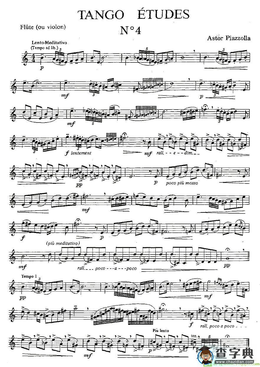 Tango Etudes 之四长笛谱(Piazzolla作曲)