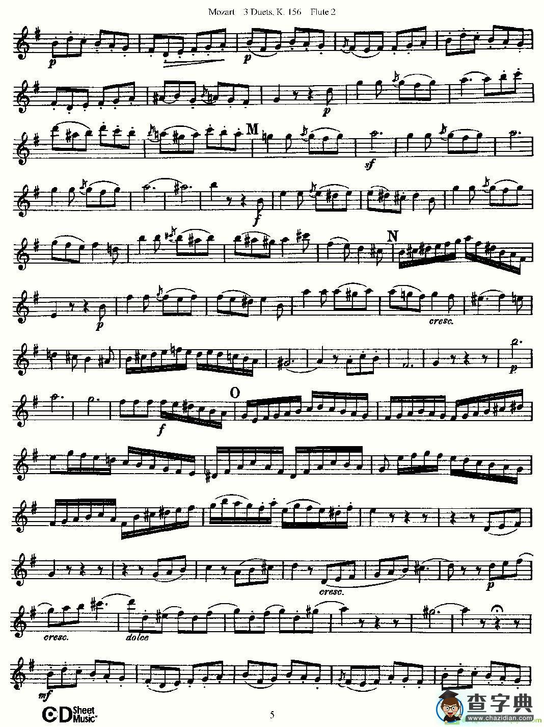 3 Duets K.156 之第二长笛长笛谱(Mozart作曲)