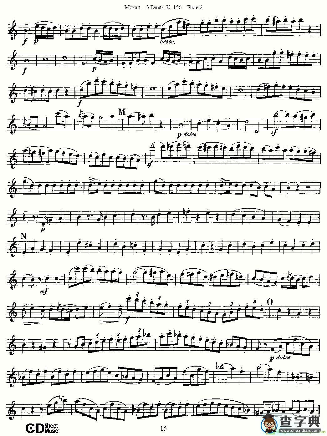 3 Duets K.156 之第二长笛长笛谱(Mozart作曲)
