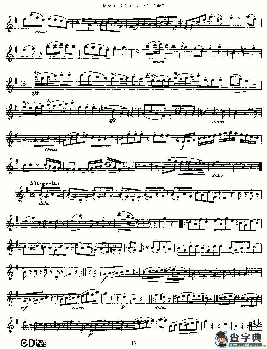 3 Duets K.157 之第二长笛长笛谱(Mozart作曲)