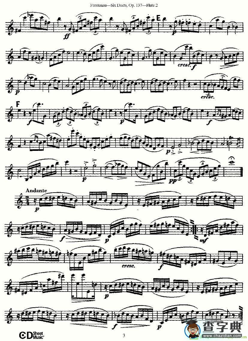 Six Duets, Op.137 之一长笛谱(Furstenau作曲)