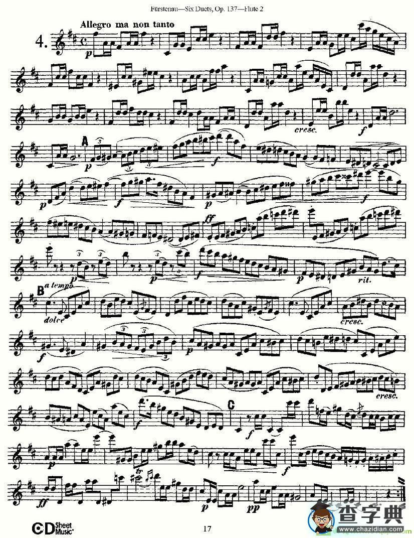 Six Duets, Op.137 之四长笛谱(Furstenau作曲)