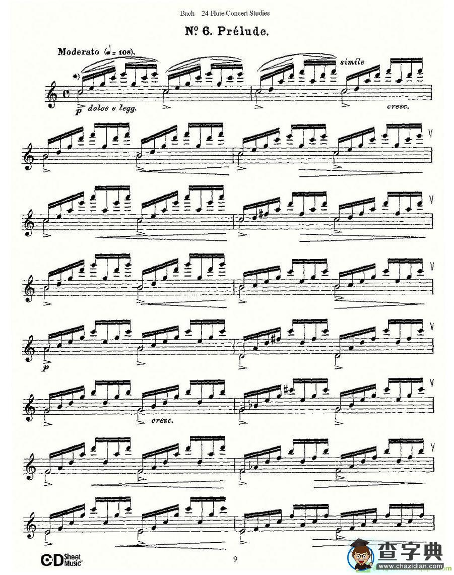Bach-24 Flutc Concert Studies 之6—10长笛谱(Bach（巴赫）作曲)