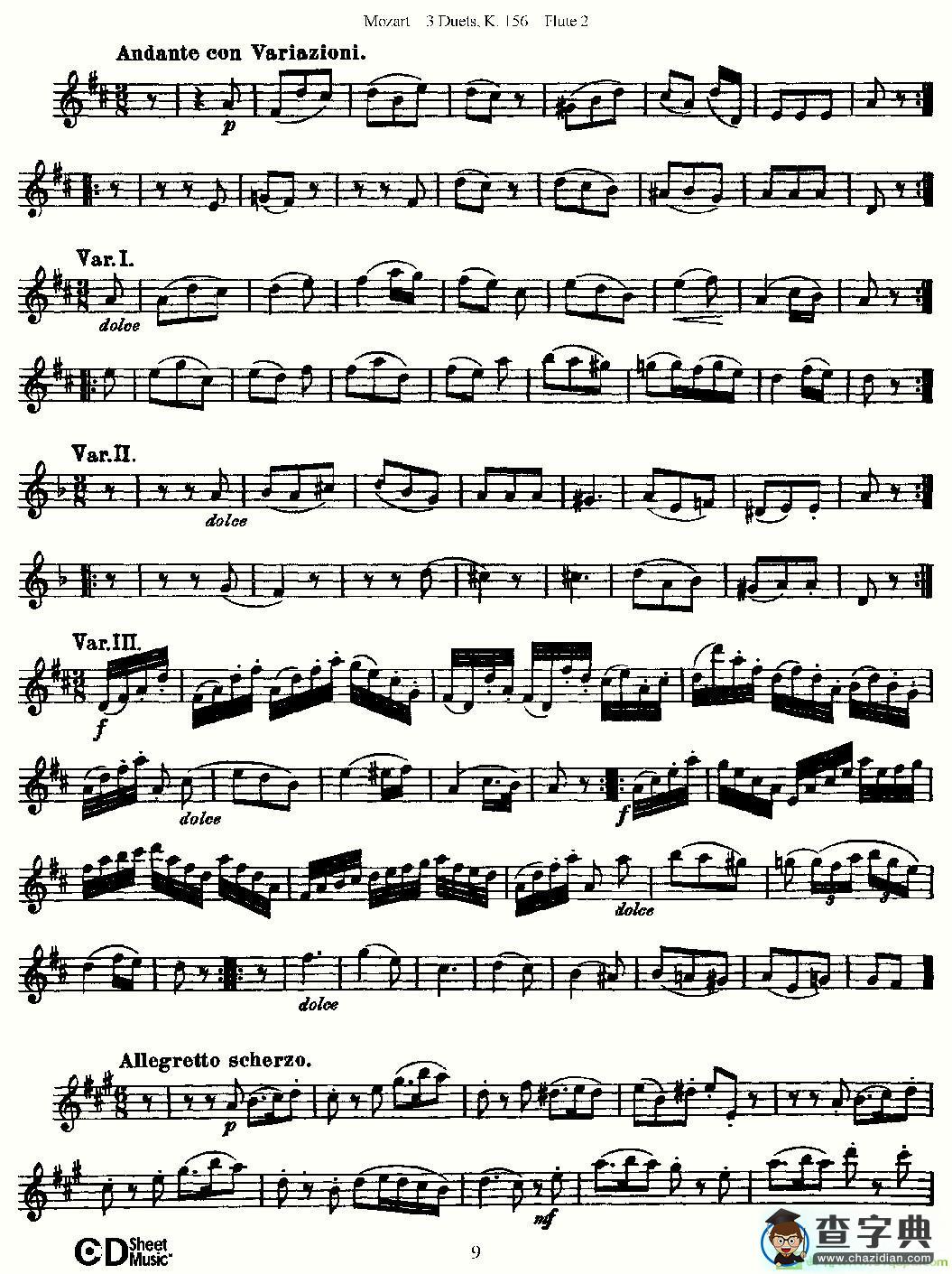 3 Duets K.156 之第二长笛长笛谱(Mozart作曲)
