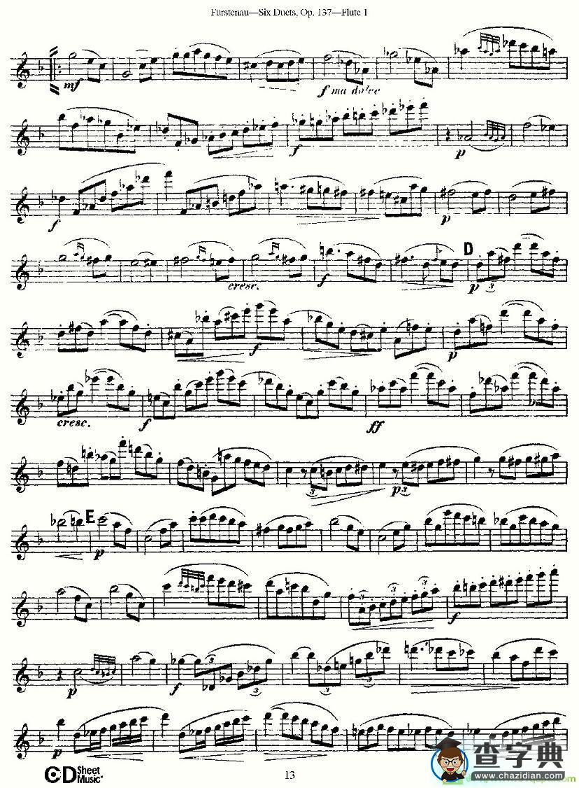 Six Duets, Op.137 之三长笛谱(Furstenau作曲)