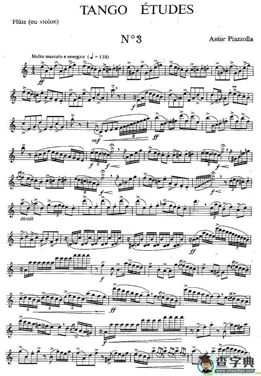 Tango Etudes 之三长笛谱(Piazzolla作曲)