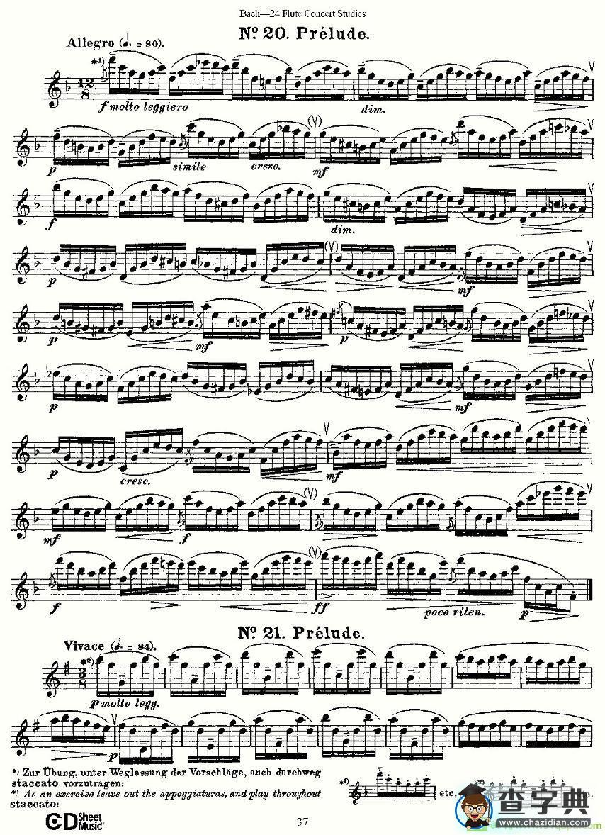 Bach-24 Flutc Concert Studies 之20—24长笛谱(Bach（巴赫）作曲)