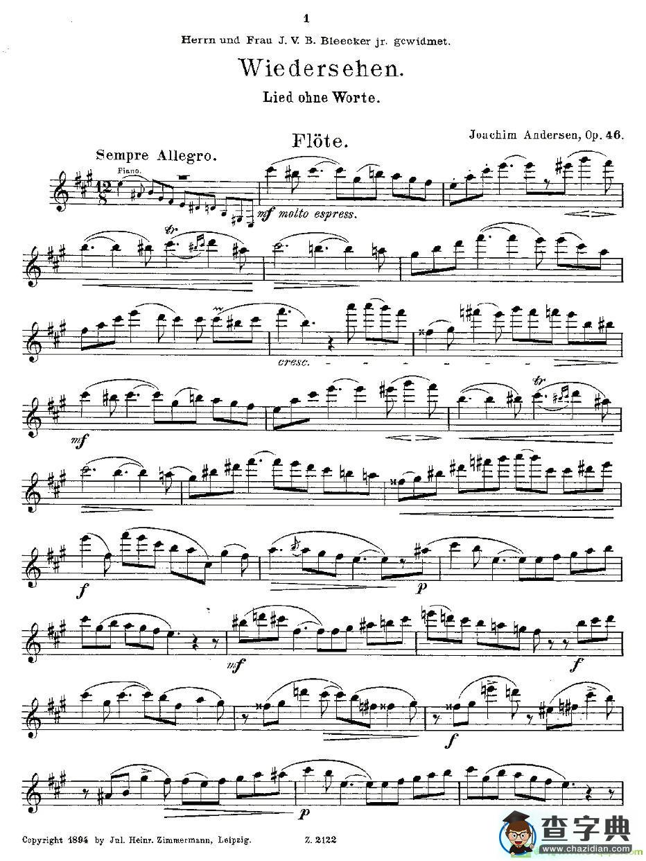 Wiedersehen.Op.46长笛谱