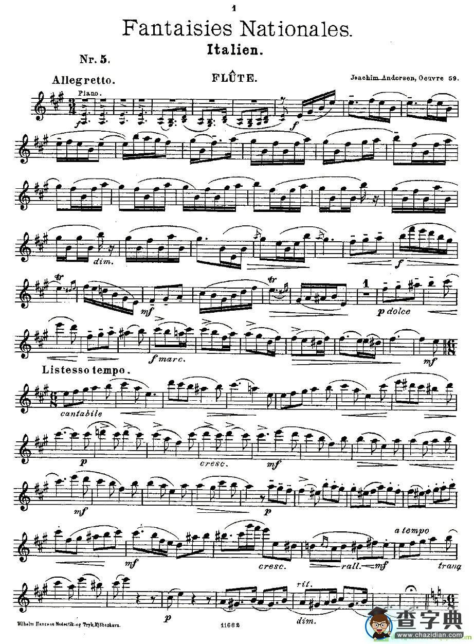 Fantaisies nationales. Op. 59, 5.长笛谱(Andersen（安德森）作曲)