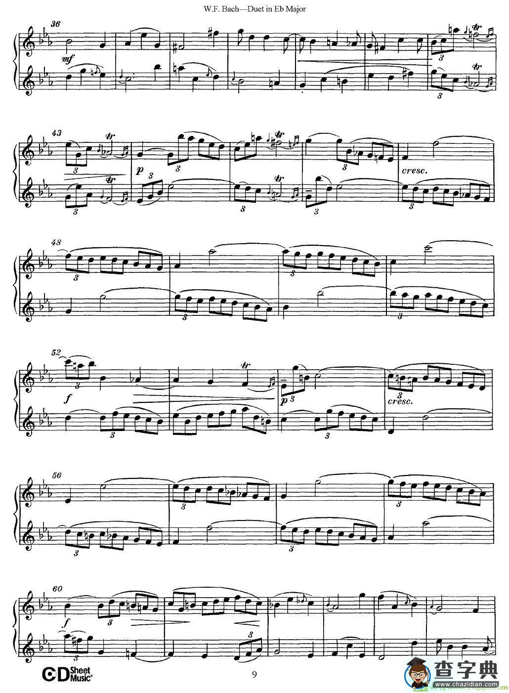 Eb大调二重奏长笛谱(W.F.Bach（作曲)