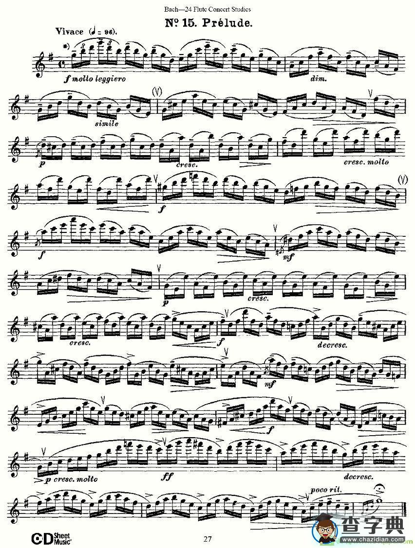 Bach-24 Flutc Concert Studies 之11—15长笛谱(Bach（巴赫）作曲)
