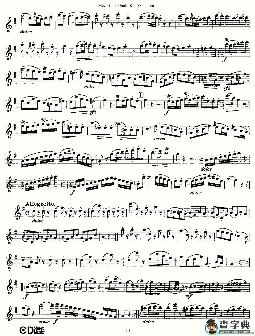 3 Duets K.157 之第一长笛长笛谱(Mozart作曲)