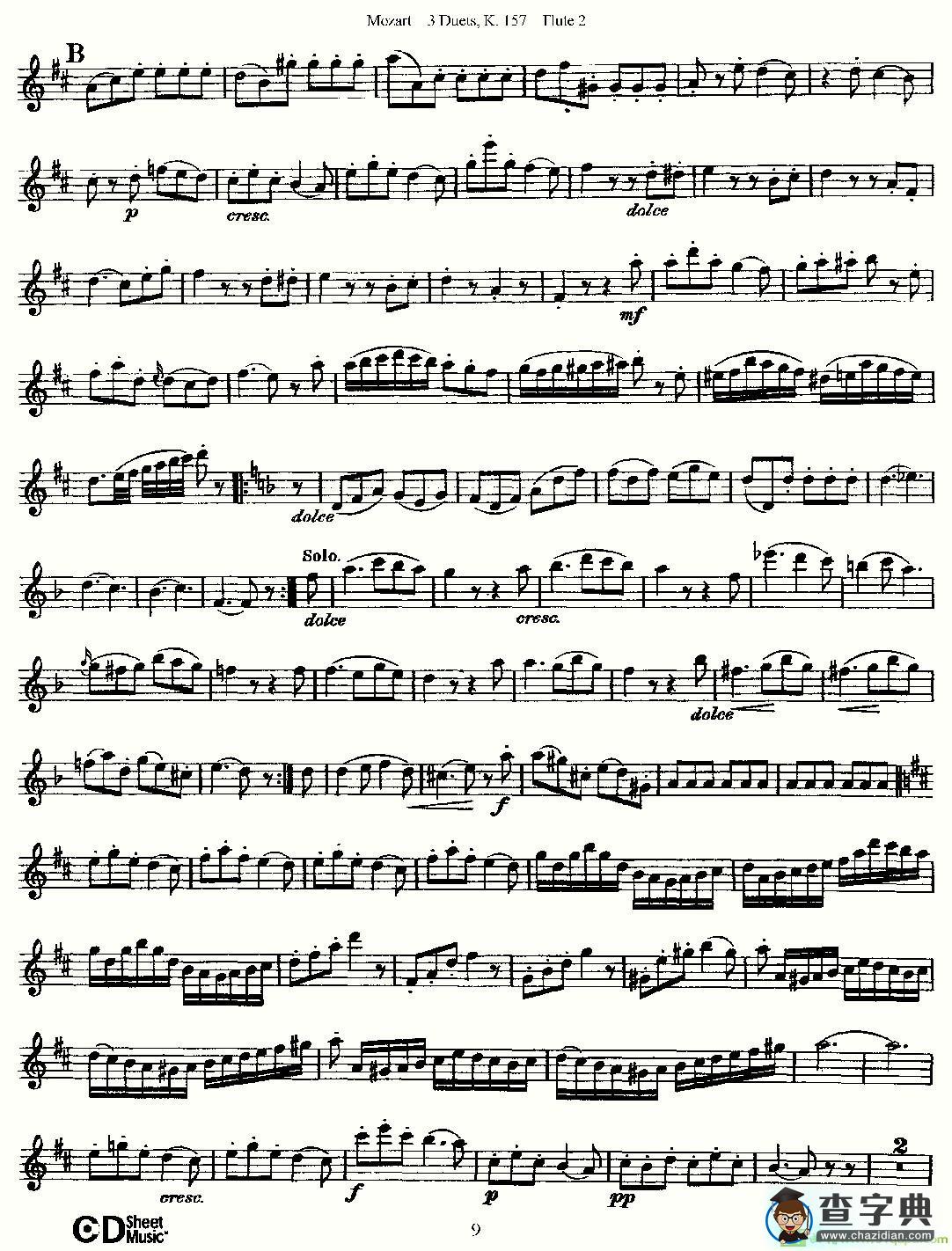 3 Duets K.157 之第二长笛长笛谱(Mozart作曲)