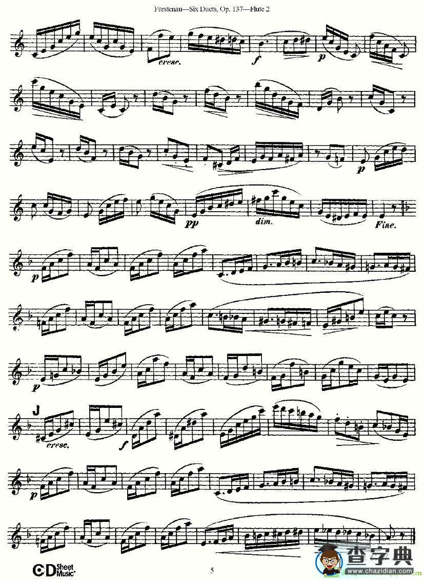 Six Duets, Op.137 之一长笛谱(Furstenau作曲)