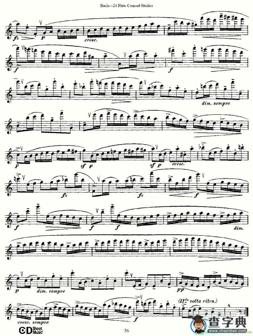 Bach-24 Flutc Concert Studies 之16—19长笛谱(Bach（巴赫）作曲)