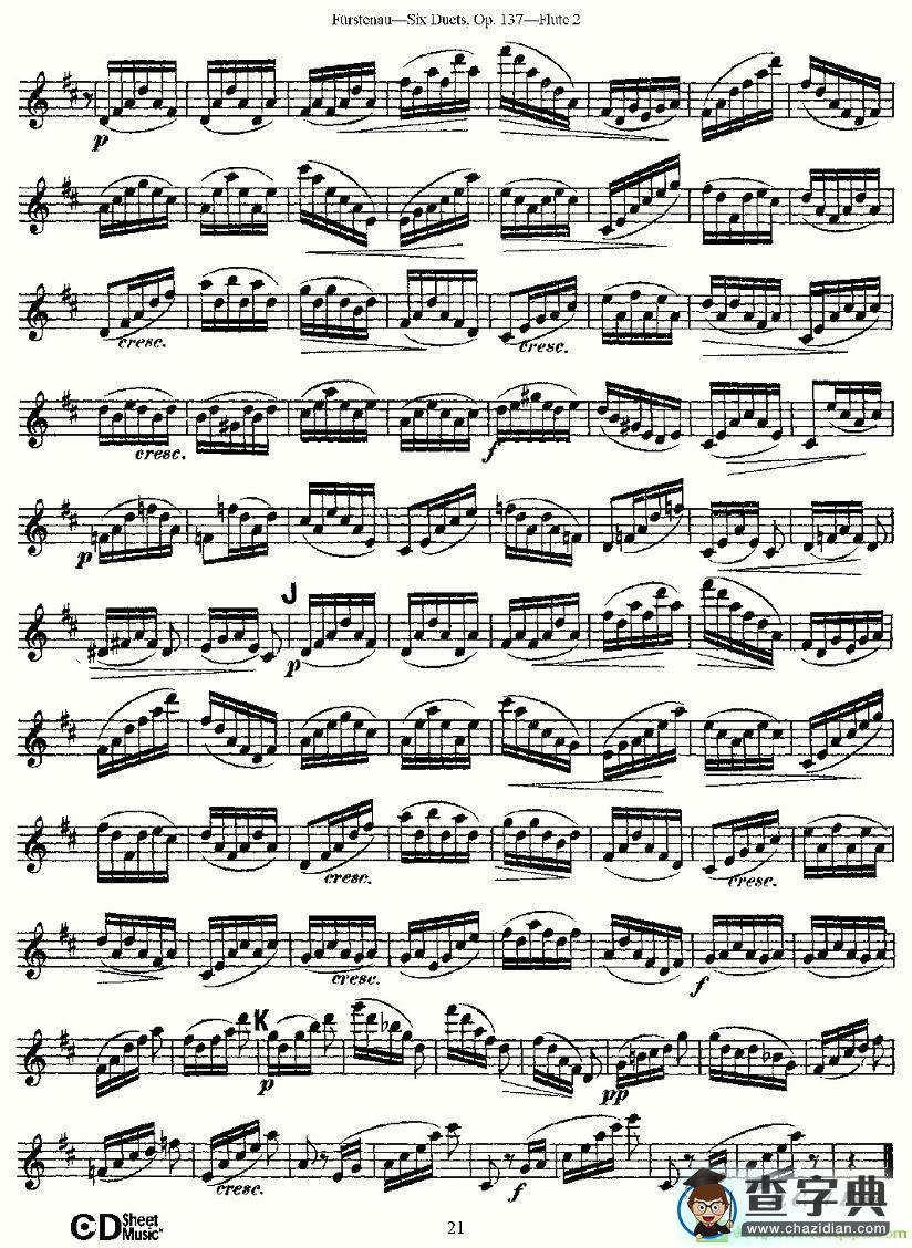 Six Duets, Op.137 之四长笛谱(Furstenau作曲)