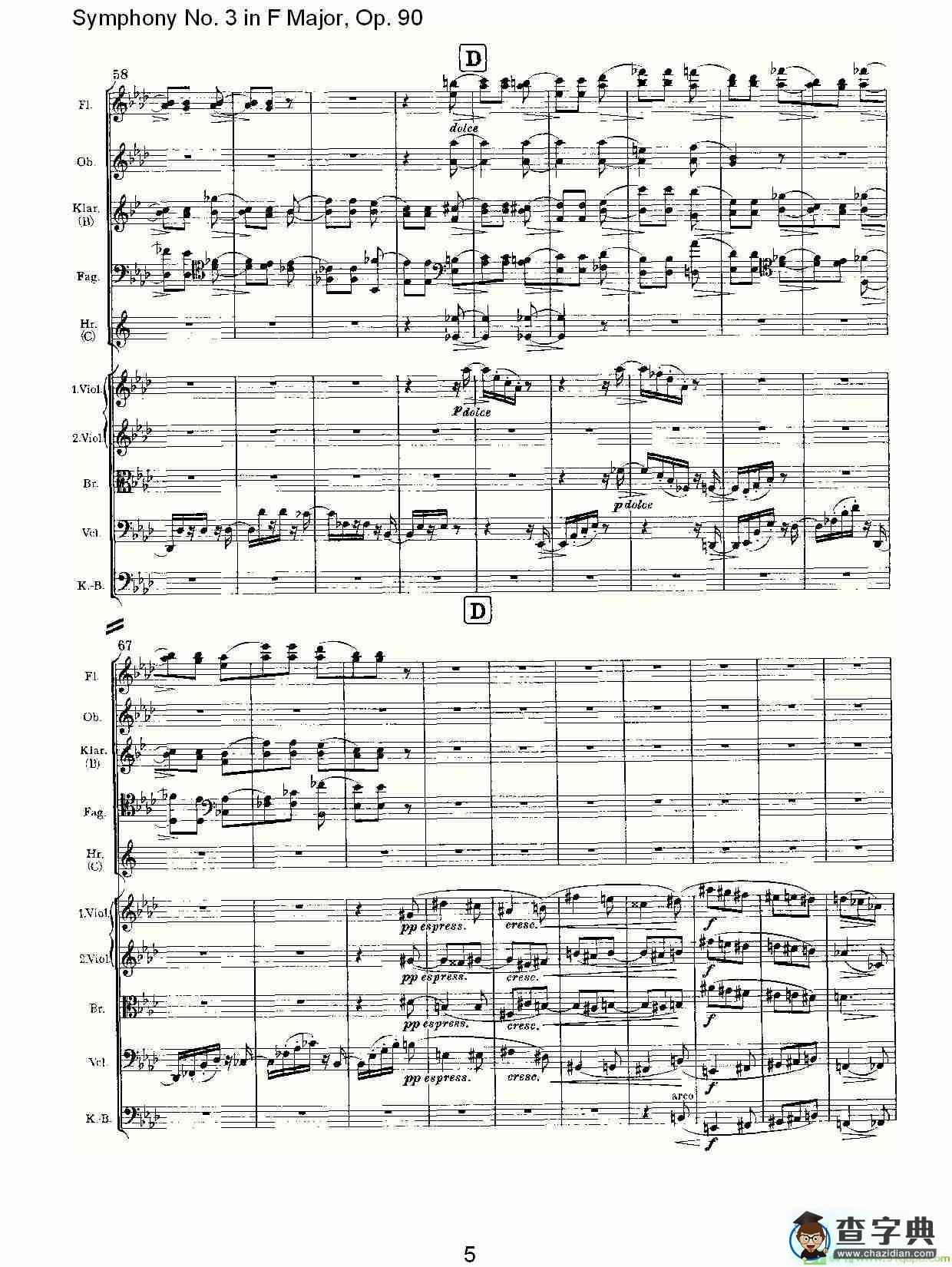 F大调第三交响曲, Op.90第三乐章简谱(约翰内斯·勃拉姆斯演唱)
