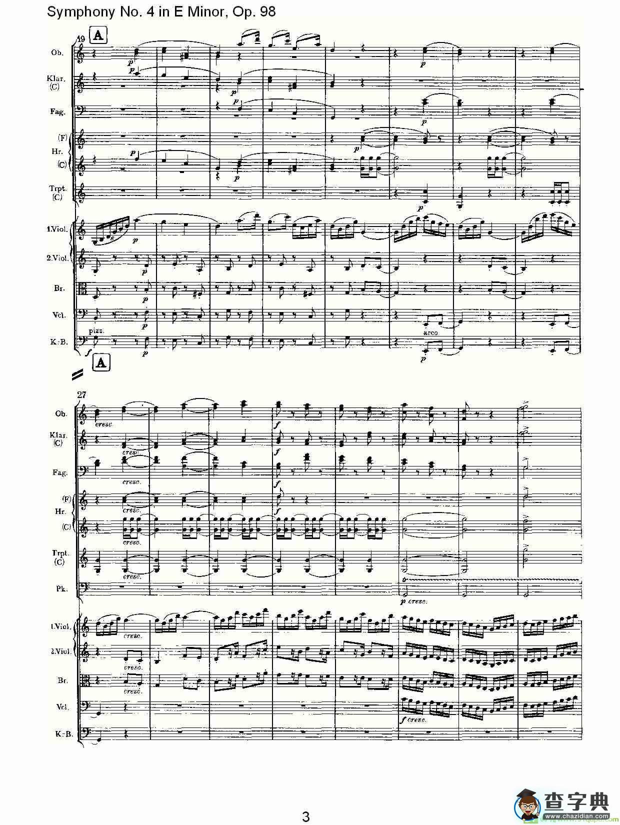 E小调第四交响曲, Op.98 第三乐章简谱(约翰内斯·勃拉姆斯演唱)