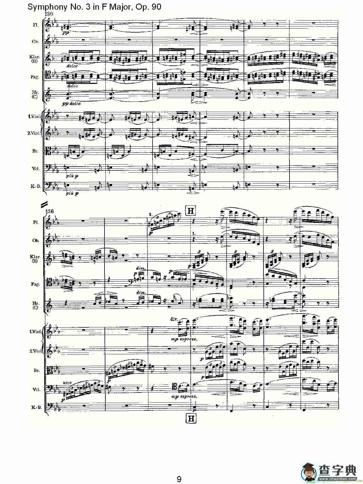 F大调第三交响曲, Op.90第三乐章简谱(约翰内斯·勃拉姆斯演唱)
