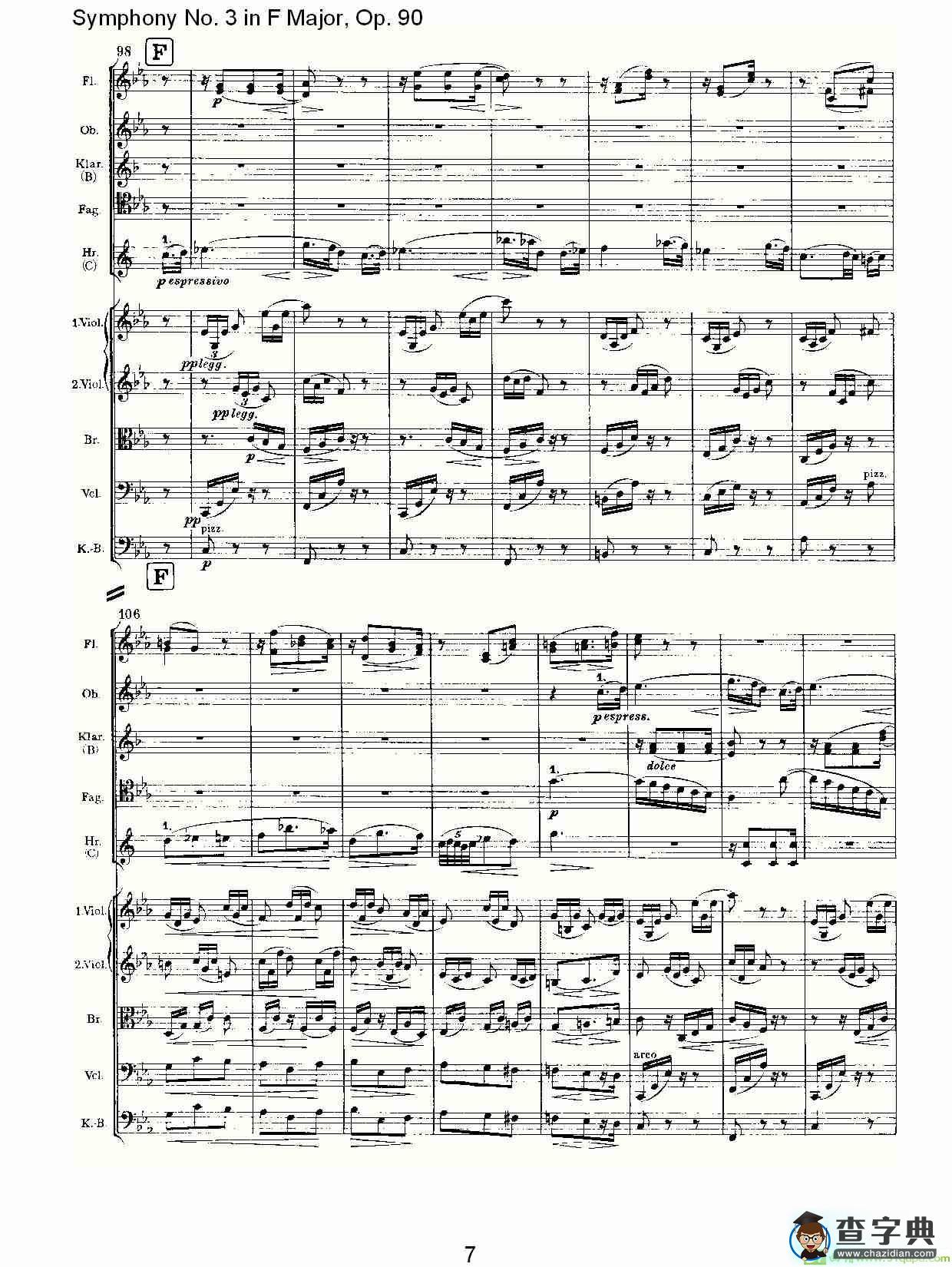 F大调第三交响曲, Op.90第三乐章简谱(约翰内斯·勃拉姆斯演唱)