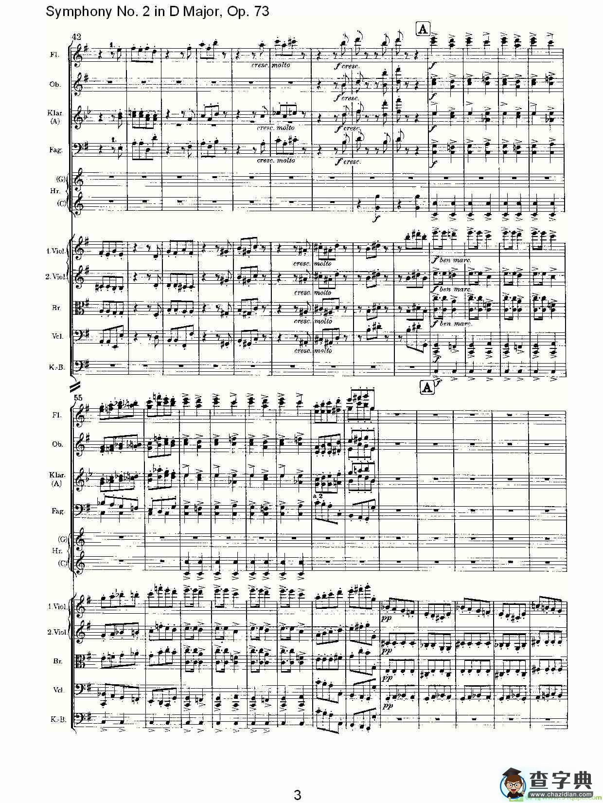 D大调第二交响曲, Op.73第三乐章简谱(约翰内斯·勃拉姆斯演唱)