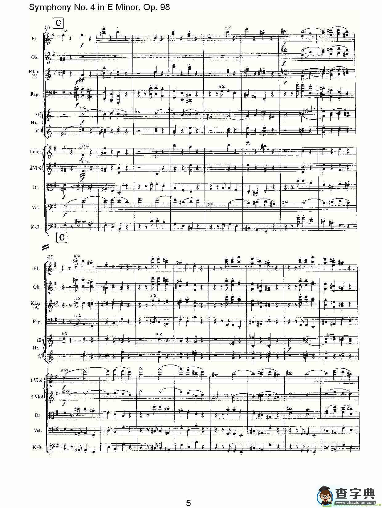 E小调第四交响曲, Op.98 第一乐章简谱(约翰内斯·勃拉姆斯演唱)