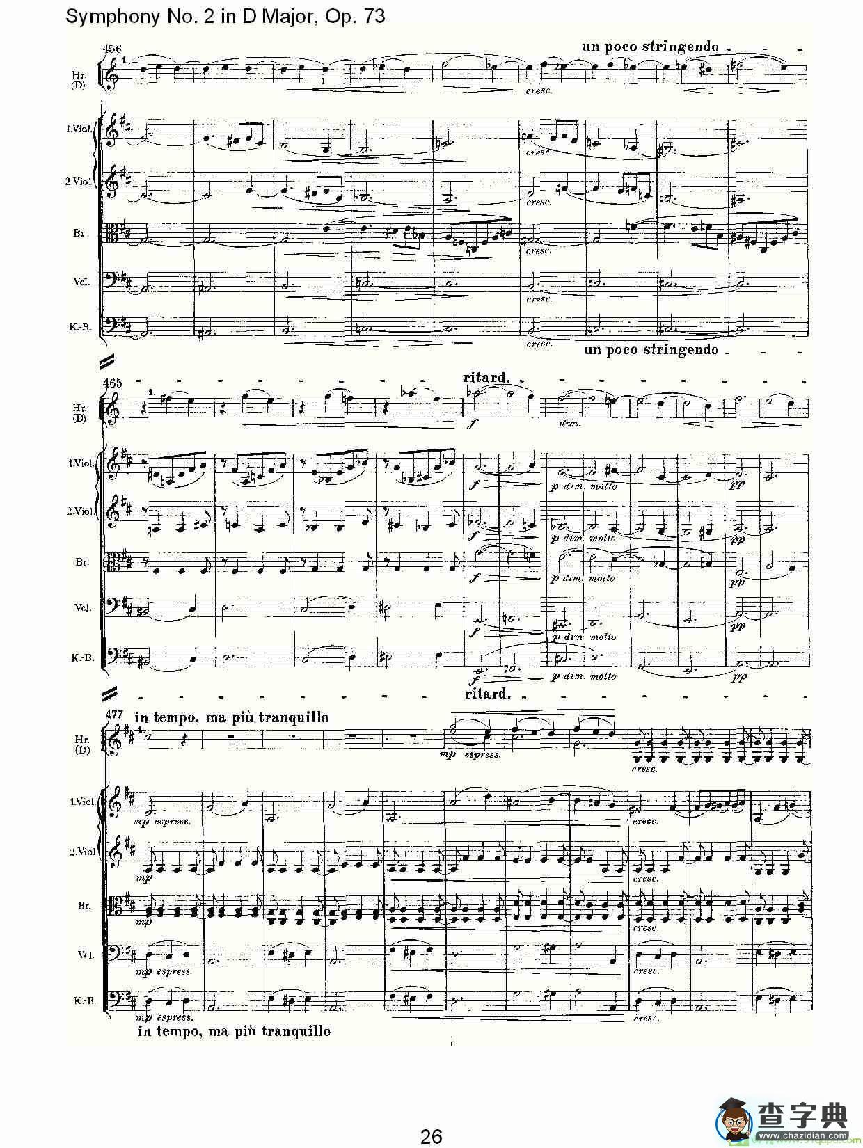 D大调第二交响曲, Op.73第一乐章简谱(约翰内斯·勃拉姆斯演唱)
