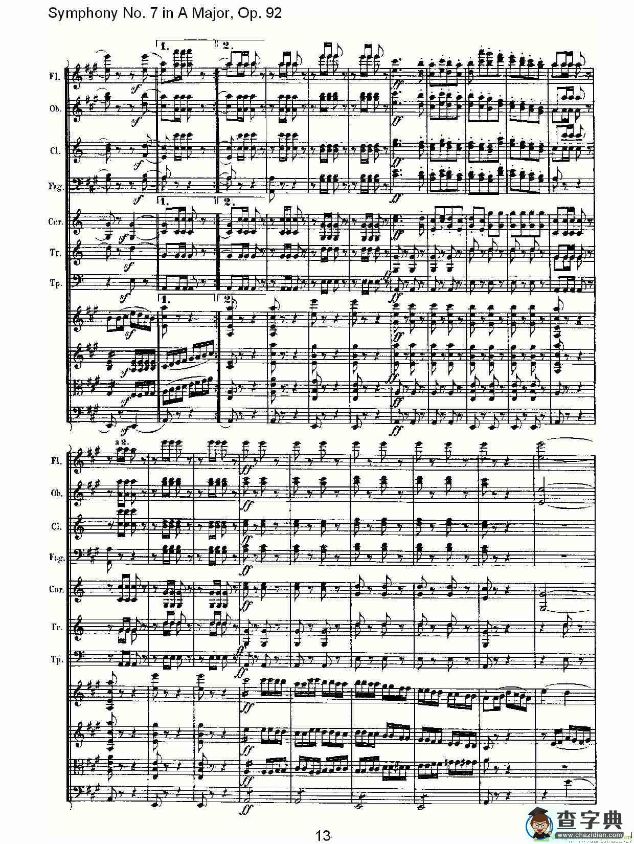 A大调第七交响曲 Op.92第四乐章简谱(路德维西·冯·贝多芬演唱)