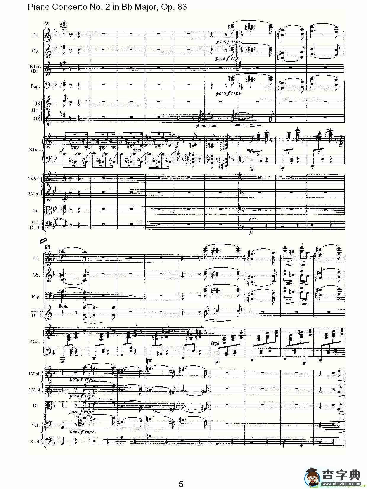 Bb大调钢琴第二协奏曲, Op.83第四乐章简谱(约翰内斯·勃拉姆斯演唱)