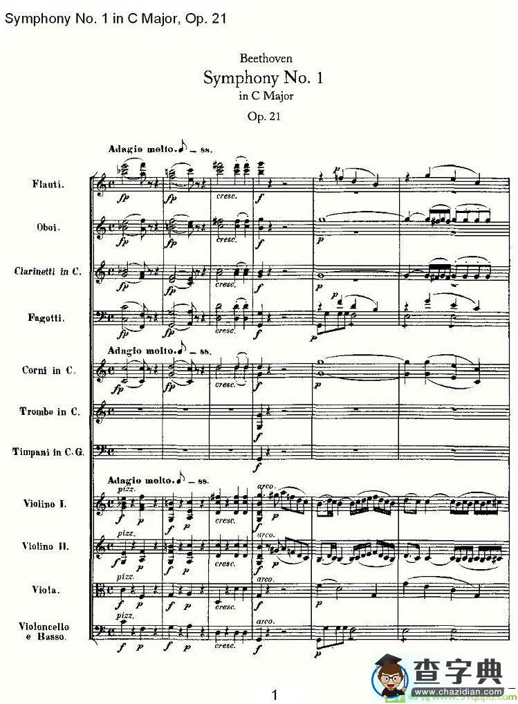 Symphony No. 1 in C Major, Op. 21简谱(贝多芬演唱)