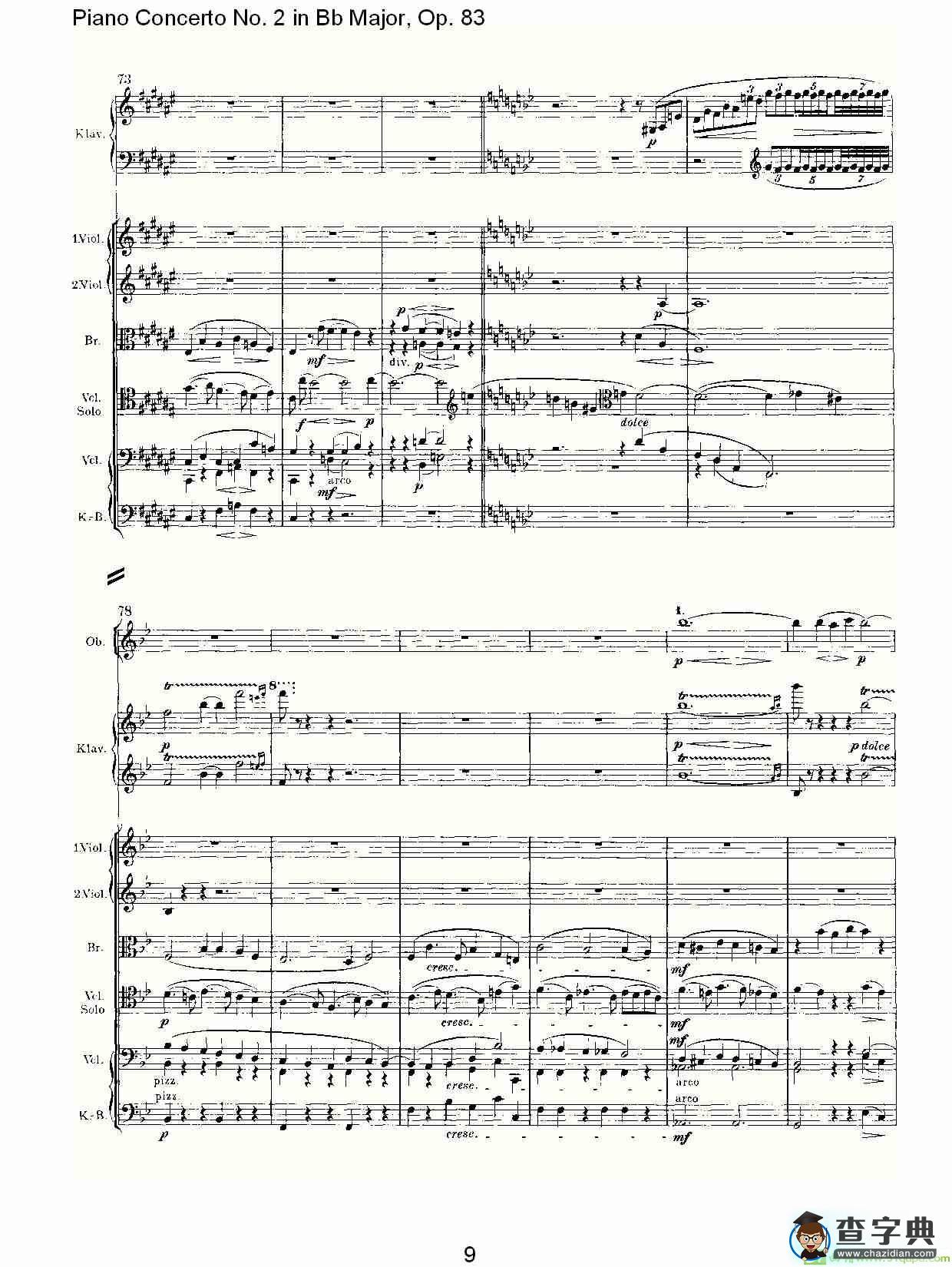 Bb大调钢琴第二协奏曲, Op.83第三乐章简谱(约翰内斯·勃拉姆斯演唱)