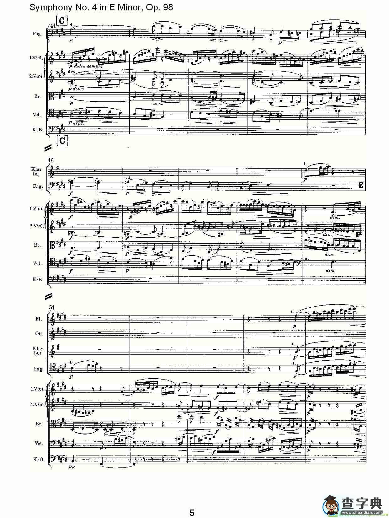 E小调第四交响曲, Op.98 第二乐章简谱(约翰内斯·勃拉姆斯演唱)