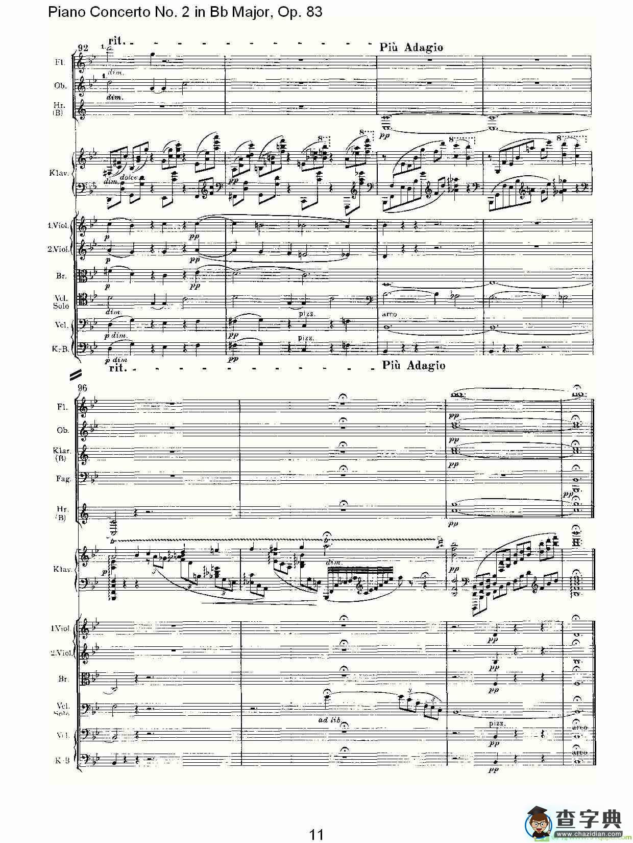 Bb大调钢琴第二协奏曲, Op.83第三乐章简谱(约翰内斯·勃拉姆斯演唱)