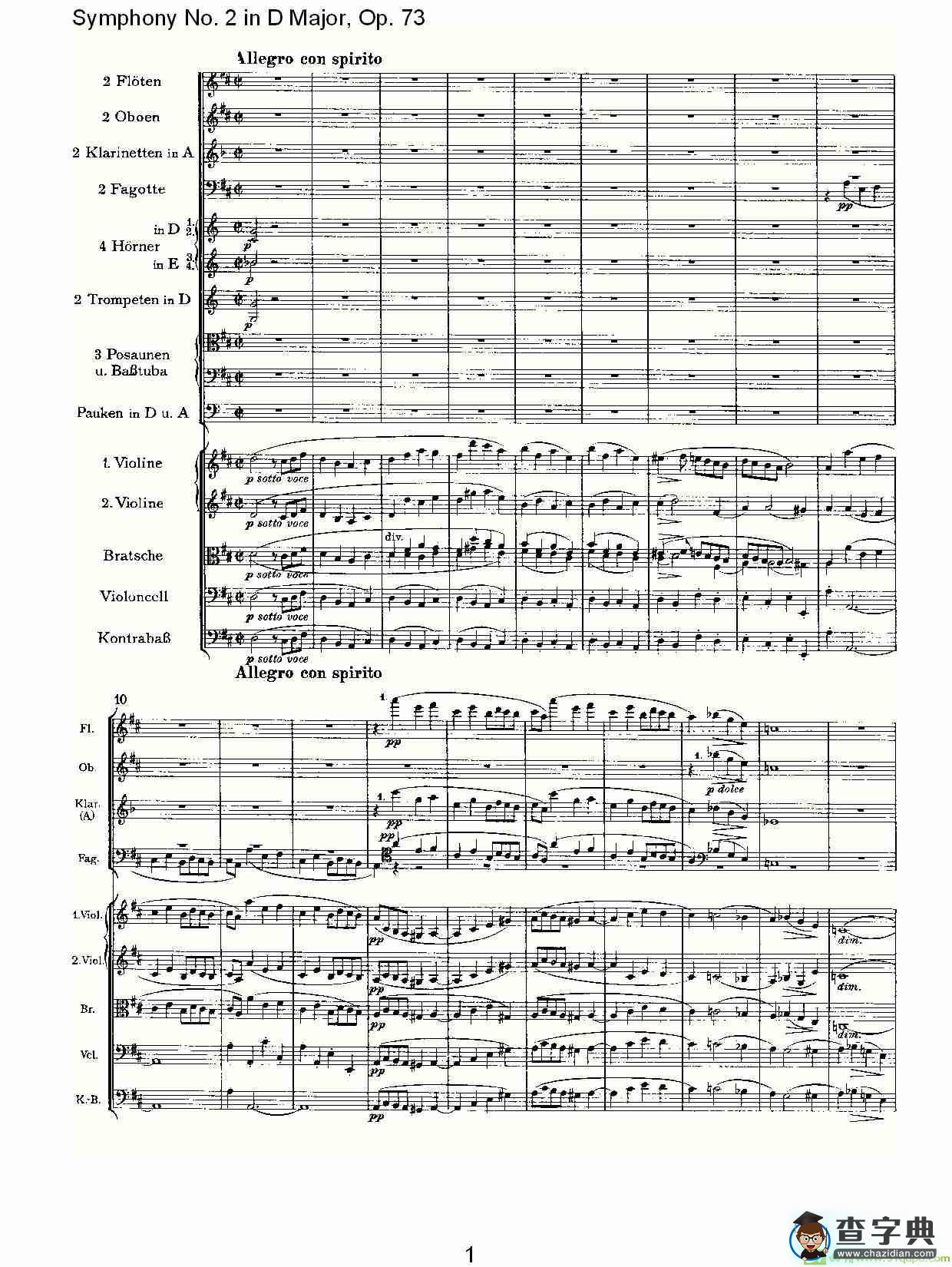 D大调第二交响曲, Op.73第四乐章简谱(约翰内斯·勃拉姆斯演唱)