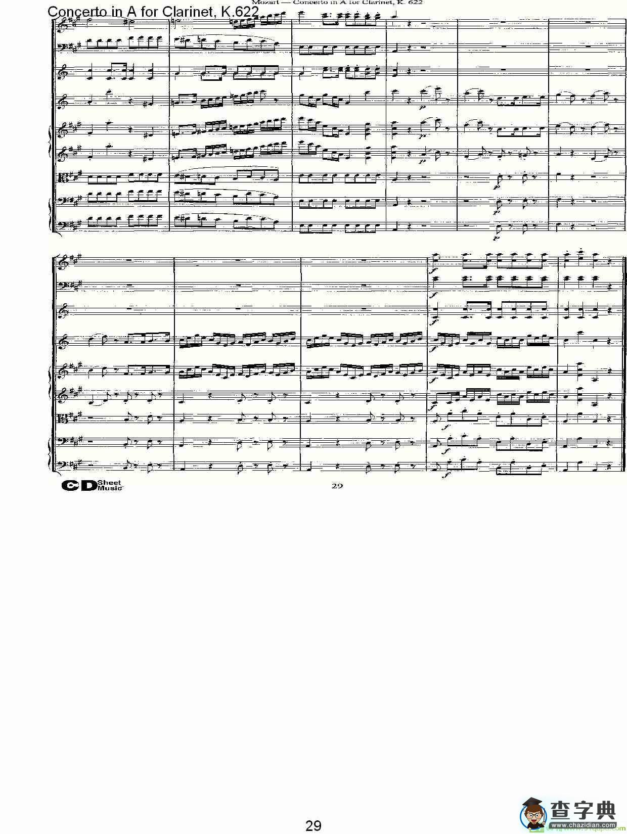 Concerto in A for Clarinet, K.622简谱