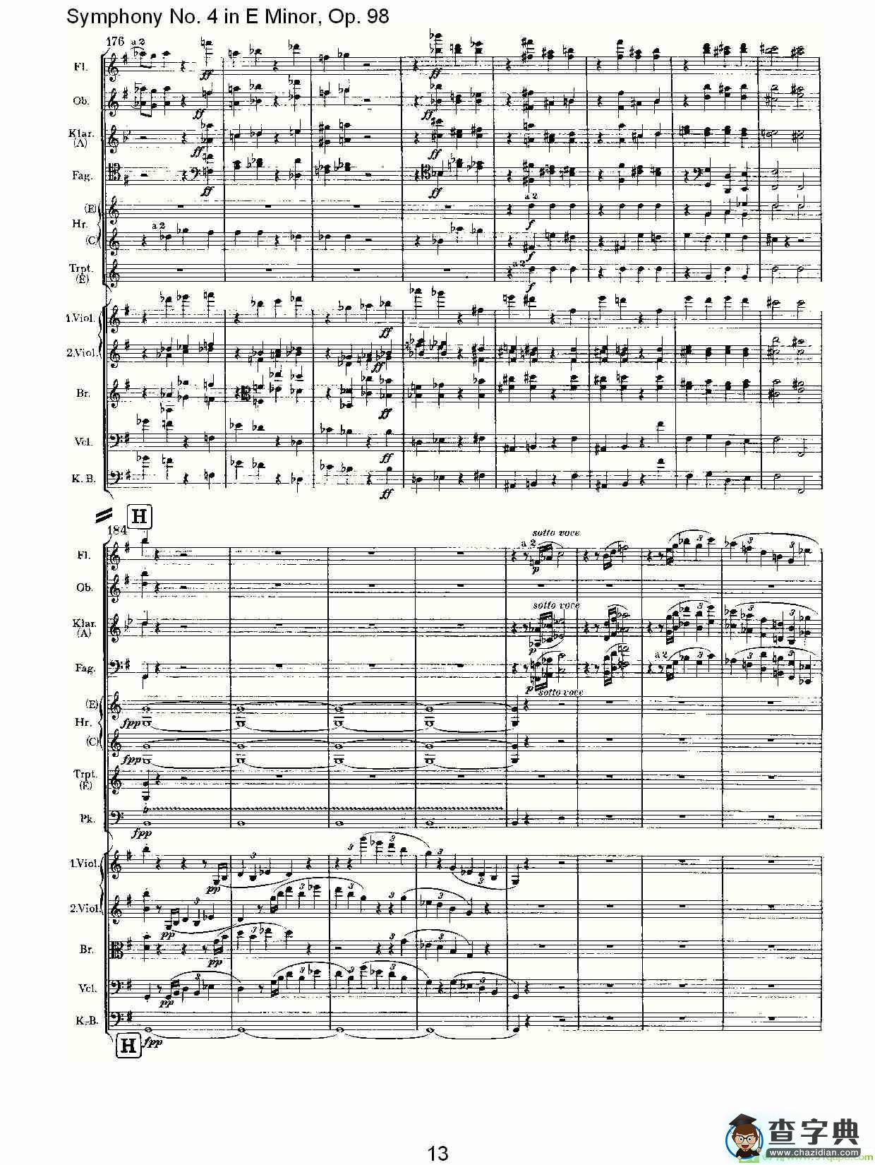 E小调第四交响曲, Op.98 第一乐章简谱(约翰内斯·勃拉姆斯演唱)