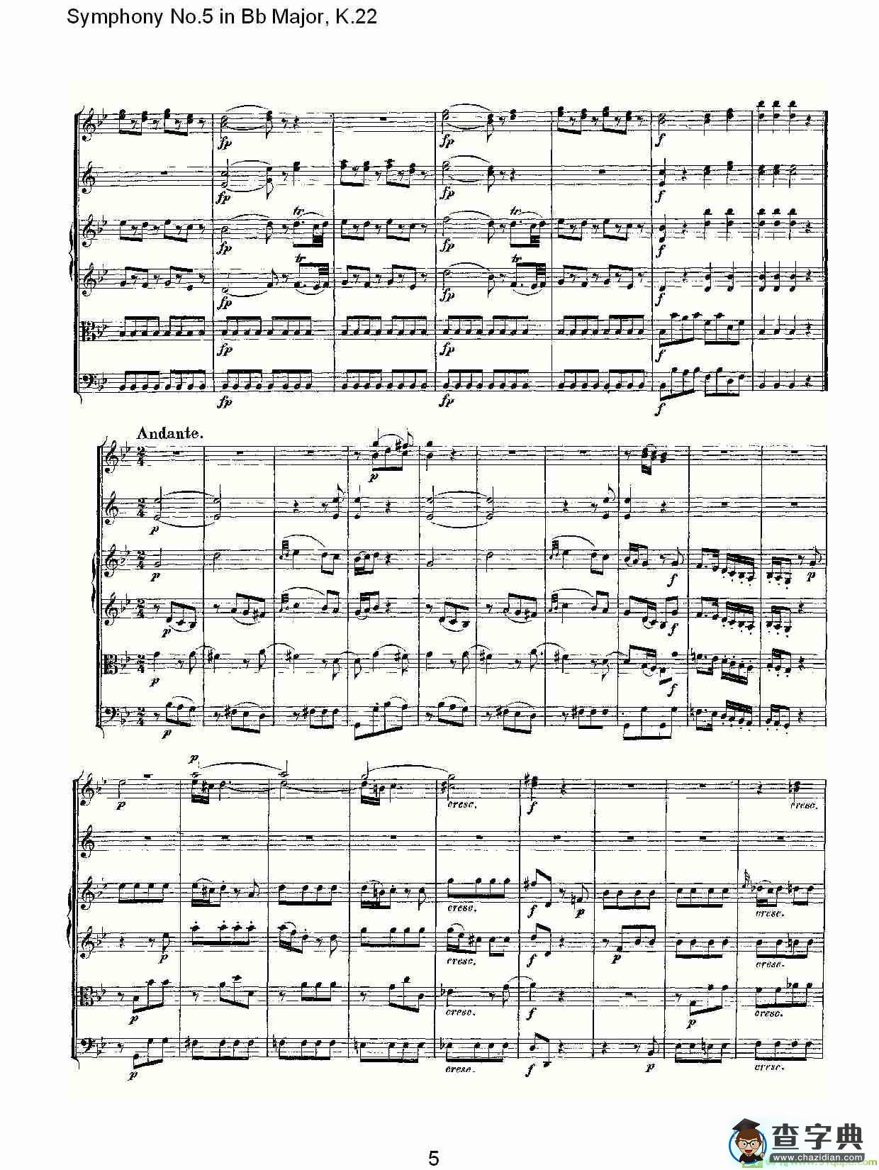 Symphony No.5 in Bb Major, K.22简谱