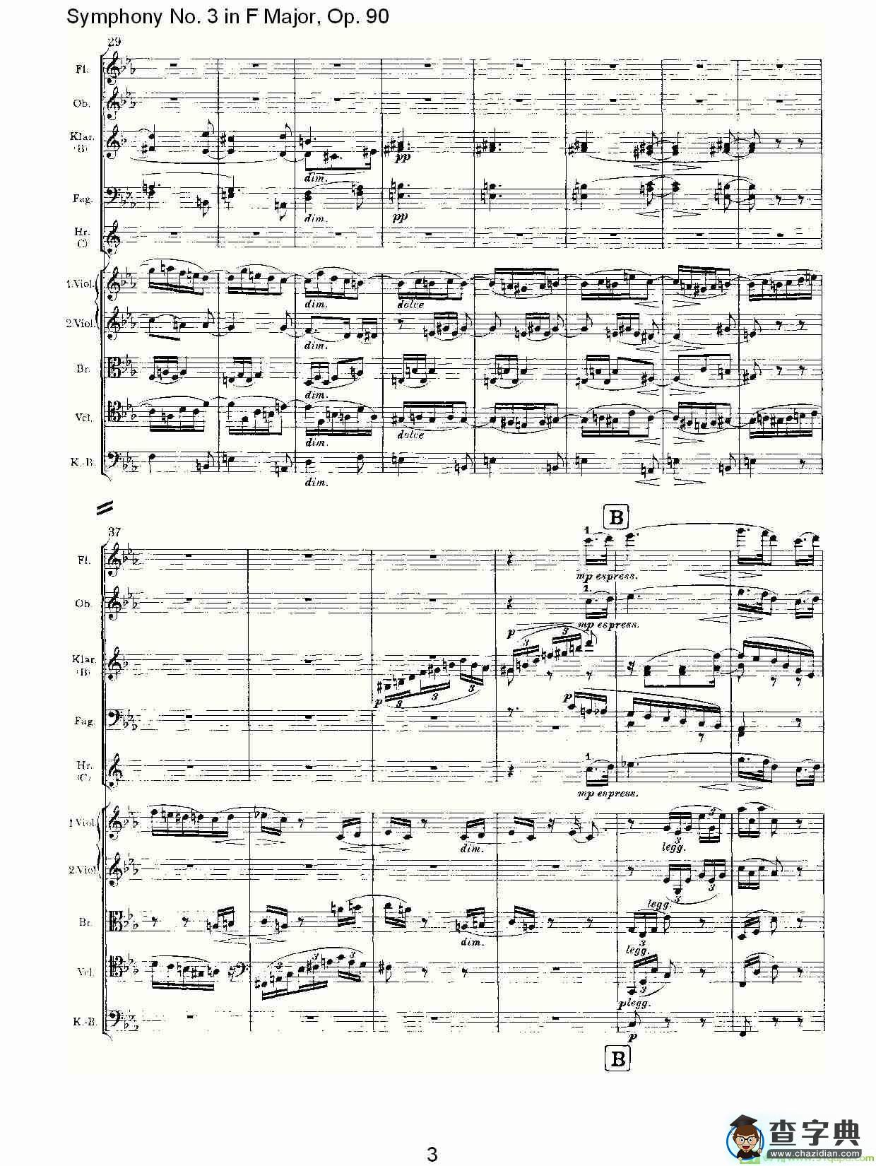 F大调第三交响曲, Op.90第三乐章简谱(约翰内斯·勃拉姆斯演唱)