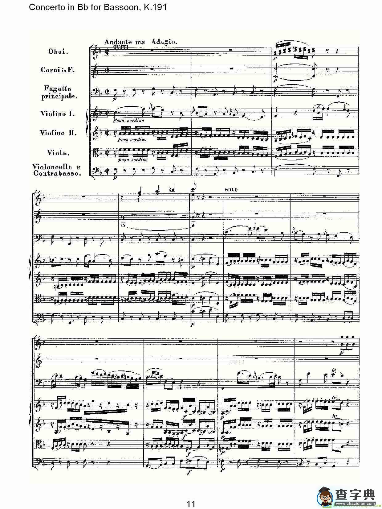 Concerto in Bb for Bassoon, K.191简谱(沃尔夫冈·阿马多伊斯·莫扎特演唱)