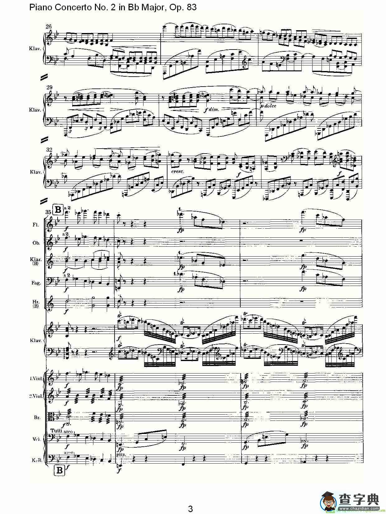 Bb大调钢琴第二协奏曲, Op.83第三乐章简谱(约翰内斯·勃拉姆斯演唱)