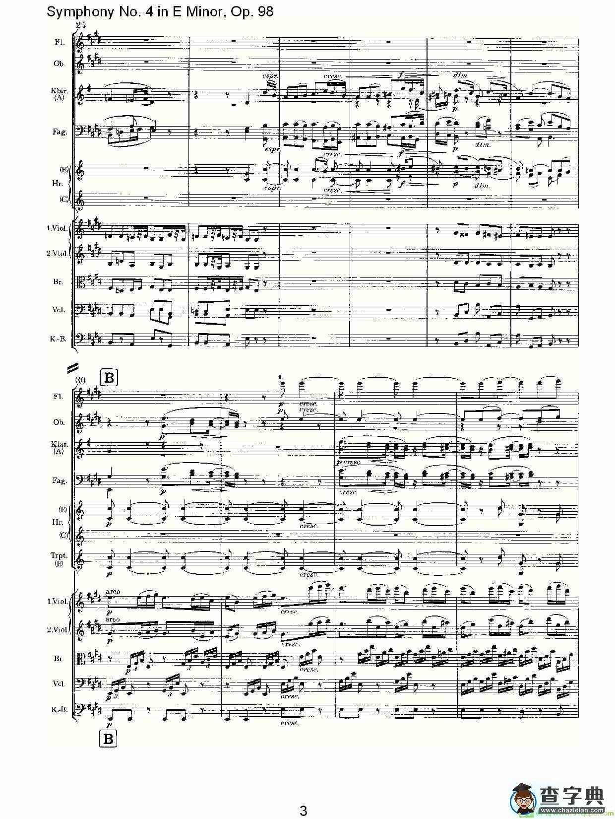 E小调第四交响曲, Op.98 第二乐章简谱(约翰内斯·勃拉姆斯演唱)