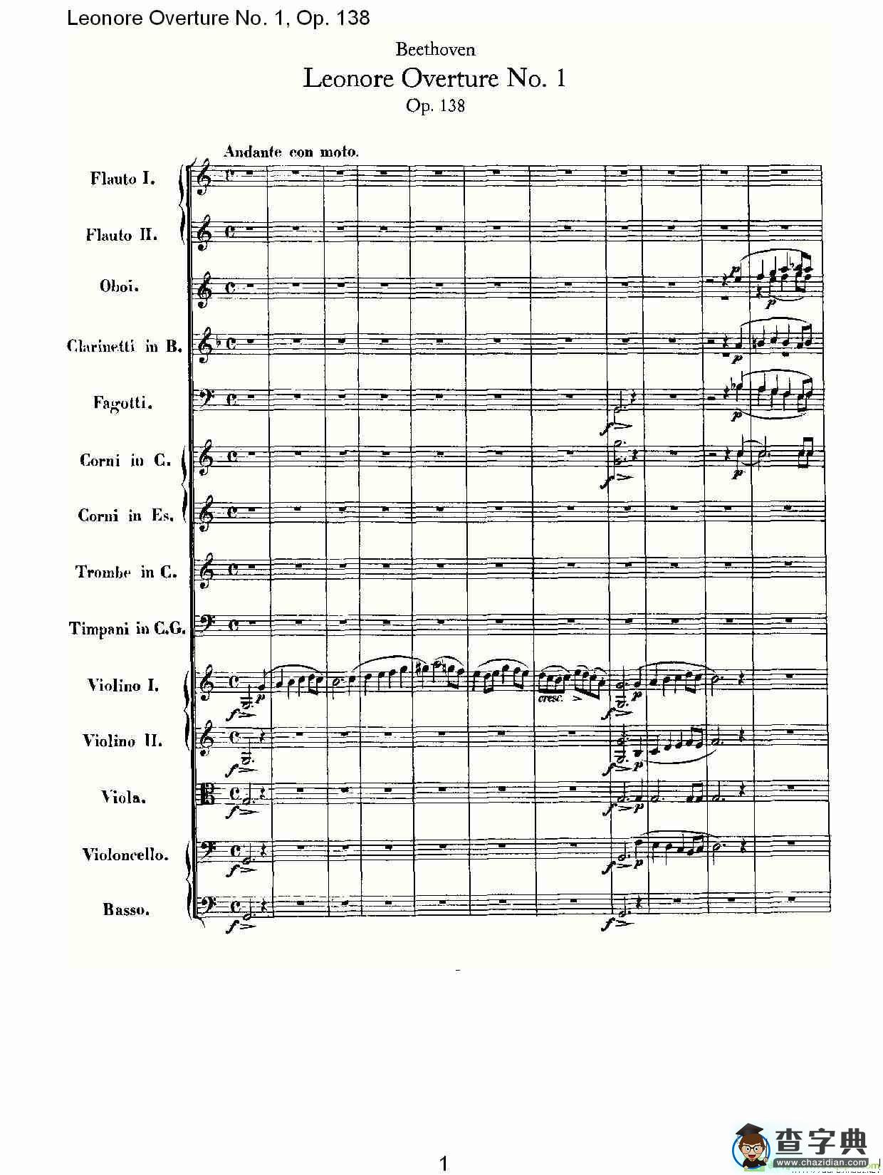 Leonore Overture No. 1, Op. 138简谱(路德维西·冯·贝多芬演唱)