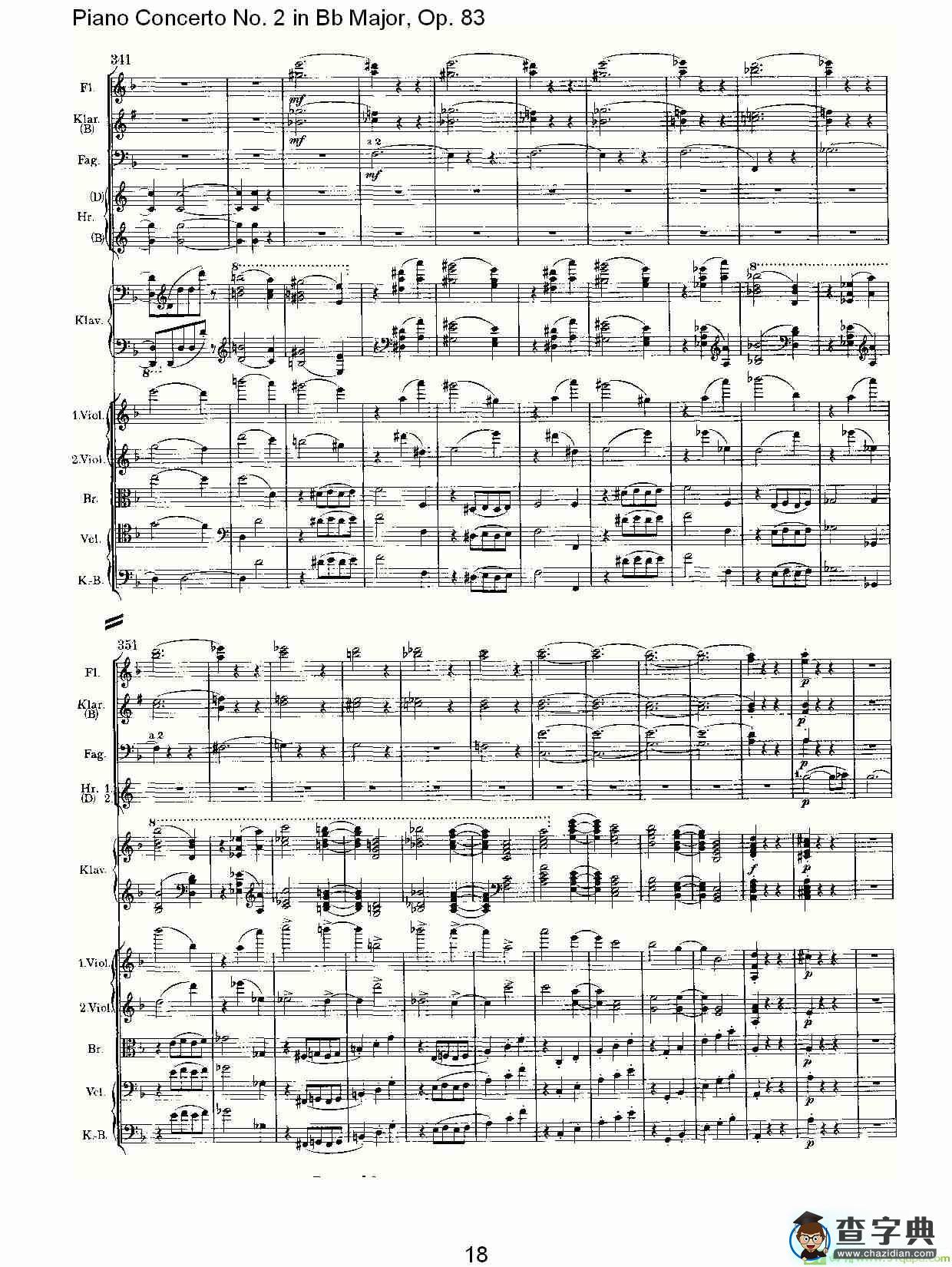 Bb大调钢琴第二协奏曲, Op.83第二乐章简谱(约翰内斯·勃拉姆斯演唱)