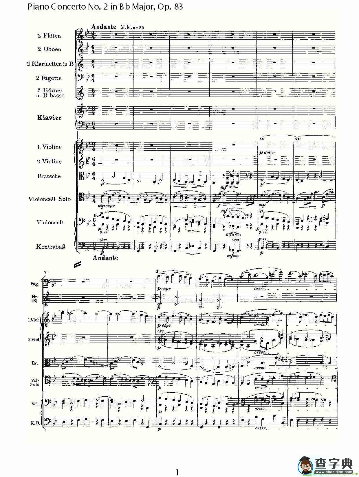 Bb大调钢琴第二协奏曲, Op.83第三乐章简谱(约翰内斯·勃拉姆斯演唱)