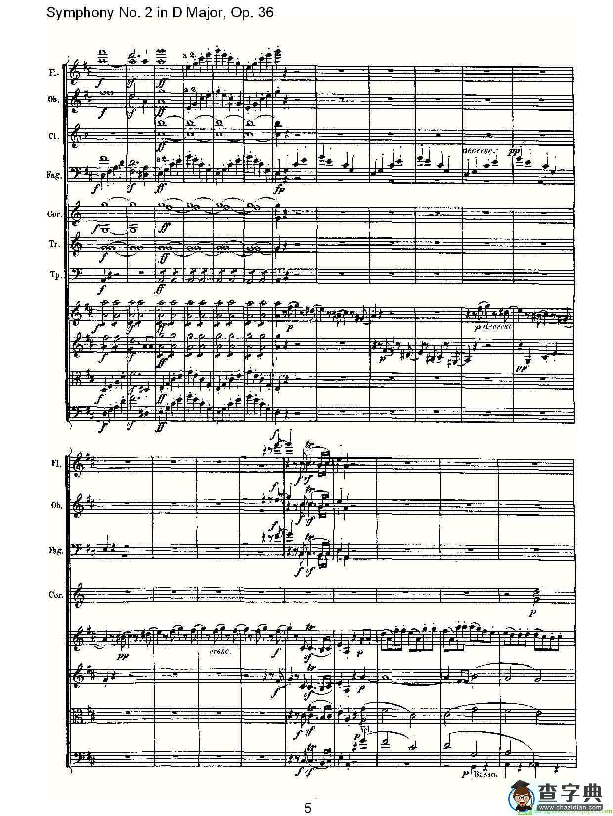 D大调第二交响曲 Op.36第四乐章简谱(路德维西·冯·贝多芬演唱)