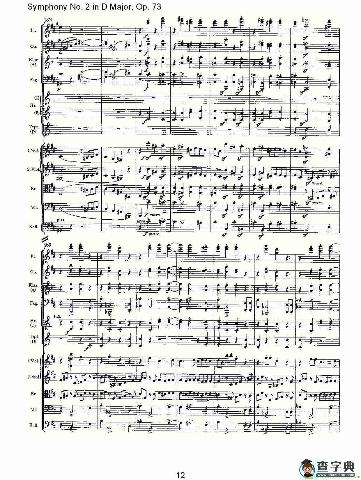 D大调第二交响曲, Op.73第四乐章简谱(约翰内斯·勃拉姆斯演唱)