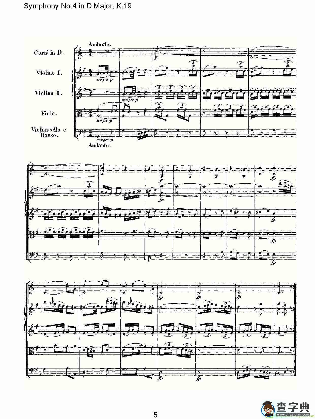 Symphony No.4 in D Major, K.19简谱