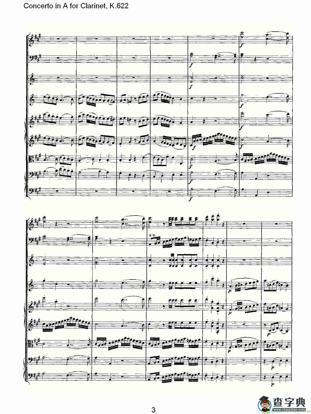 Concerto in A for Clarinet, K.622简谱