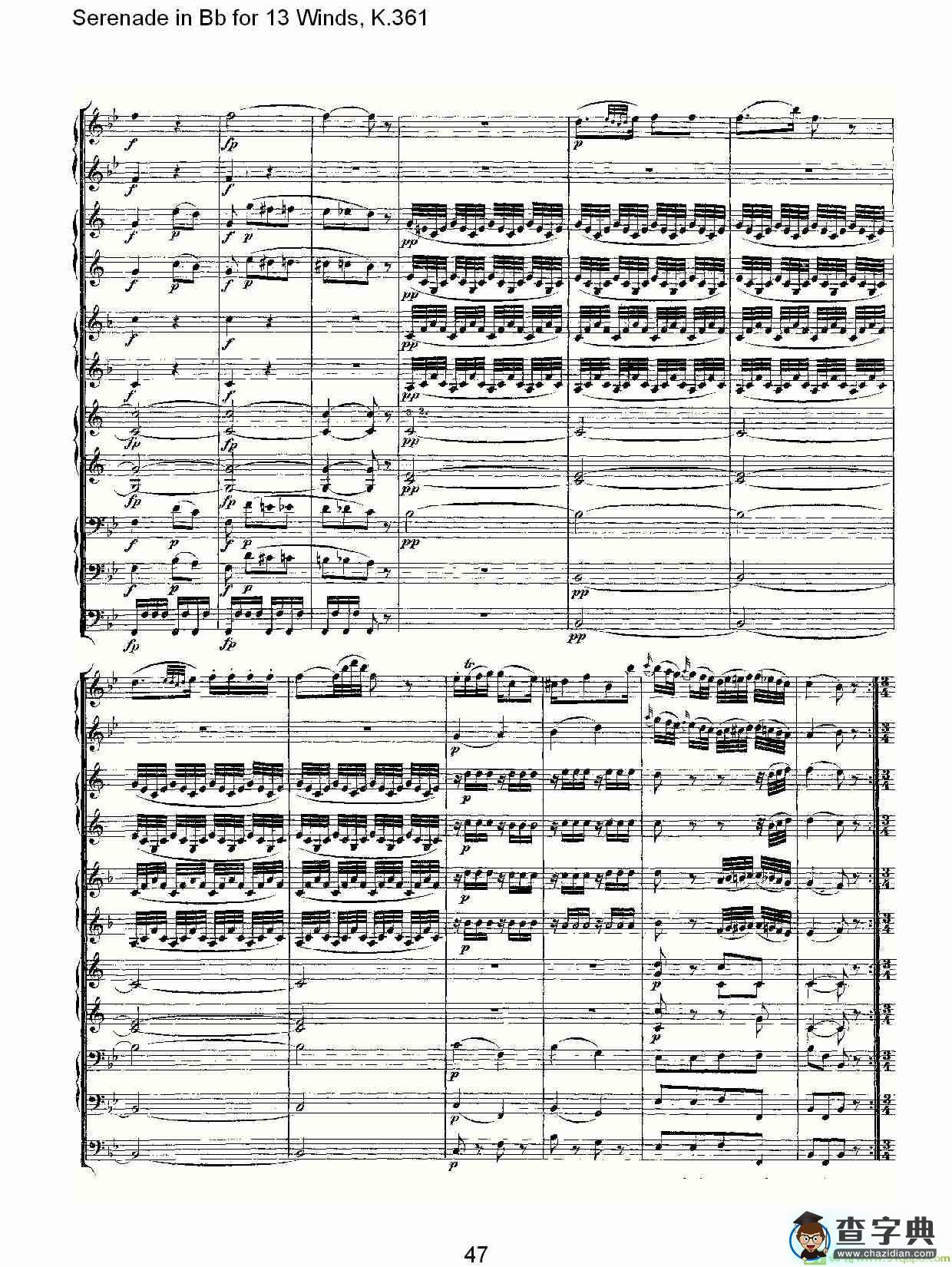 Serenade in Bb for 13 Winds, K.361简谱
